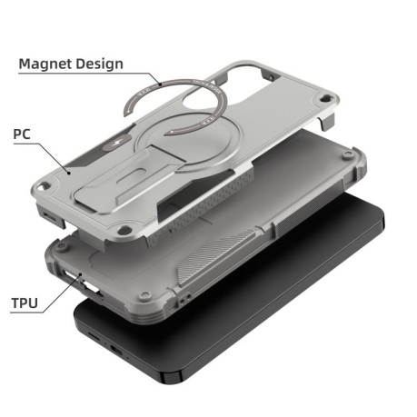Противоударный чехол MagSafe Holder Armor PC Hybrid для Samsung Galaxy A16 4G / 5G - серый