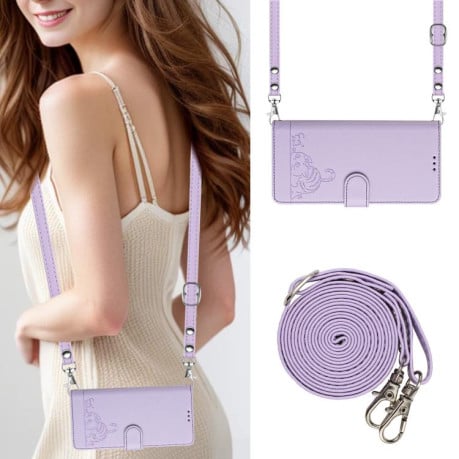 Чехол-книжка Cat Embossing Pattern на OPPO Reno14 F 5G - фиолетовый