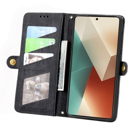 Чехол-книжка Geometric Zipper Wallet Side Buckle Leather для Redmi Note 13 Pro 4G / POCO M6 Pro 4G  - черный