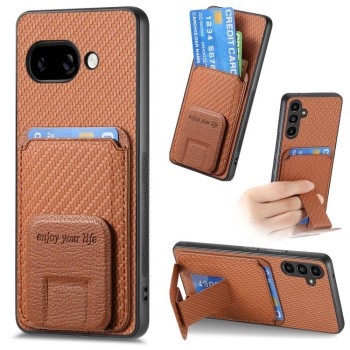 Противоударный чехол Carbon Fiber Card Bag для Google Pixel 9a - коричневый