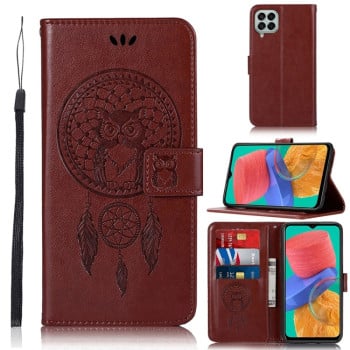 Чехол-книжка Wind Chime Owl Embossing для Samsung Galaxy M33 - коричневый
