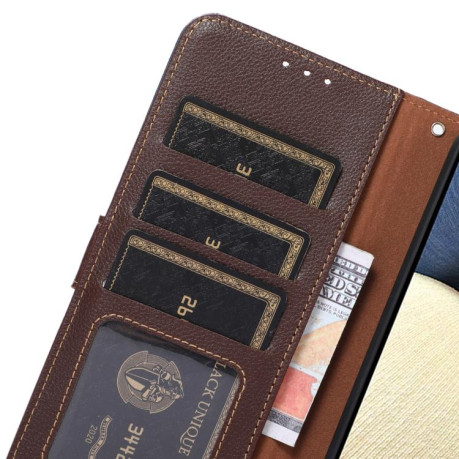 Чехол-книжка KHAZNEH Litchi Texture для Xiaomi Redmi Note 14 4G 164.84mm - коричневый