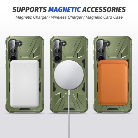 Противоударный чехол HTM MagSafe Magnetic Shockproof with Ring Holder для  Samsung Galaxy S25 5G - зеленый