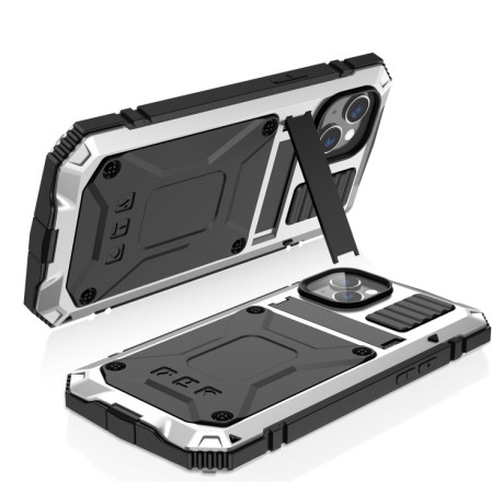 Противоударный металлический влагозащитный чехол R-JUST Dustproof на iPhone 14 Plus - серебристый