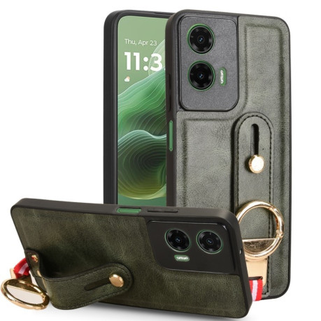 Противоударный чехол Wristband Leather Back для Motorola Moto G35 5G - зеленый