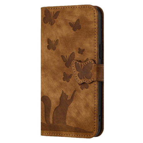 Чехол-книжка Cat Embossing Pattern на Samsung Galaxy A35 - коричневый