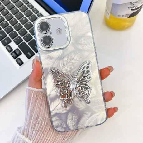 Чохол протиударний Plating Glitter Texture Butterfly для iPhone 16 - White Feathers