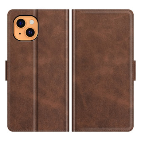 Чехол-книжка Dual-side Magnetic Buckle на iPhone 13 mini - коричневый