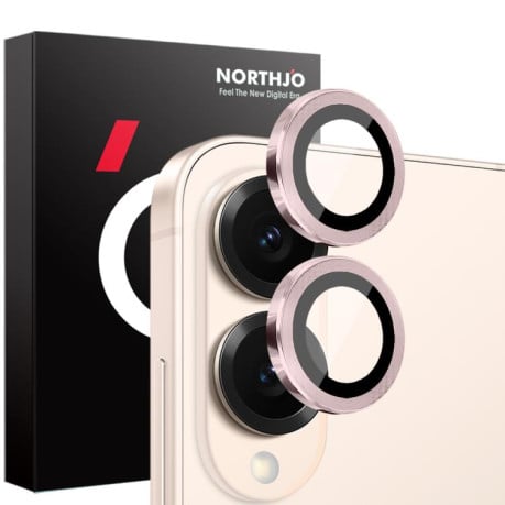 Защитное стекло на камеру NORTHJO Camera Lens Protector CD Metal Ring на Samsung Galaxy S25 Edge 5G - розовое