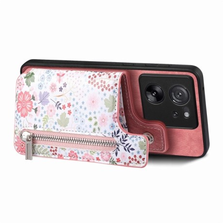 Противоударный чехол Retro Painted Zipper Wallet для Xiaomi 13 Lite - розовый
