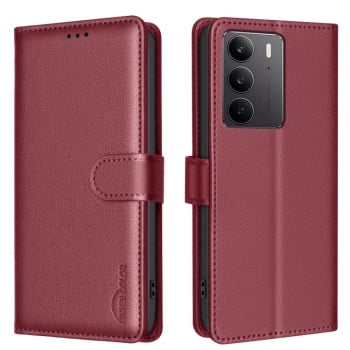 Чехол-книжка Litchi Texture RFID Anti-theft Leather на Realme C75 4G - красный