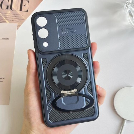 Противоударный чехол Armor Rotating Holder MagSafe на Samsung Galaxy S25 Edge 5G - синий