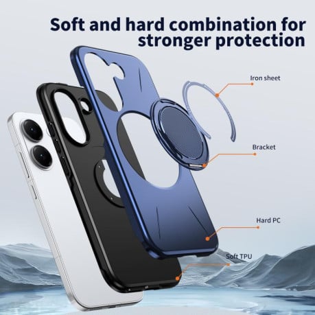 Чохол Metal Rotation Holder MagSafe TPU Hybrid PC з металевим поворотним тримачем і MagSafe на Xiaomi Redmi Turbo 5 5G / Poco X8 Pro 5G — темно-синій