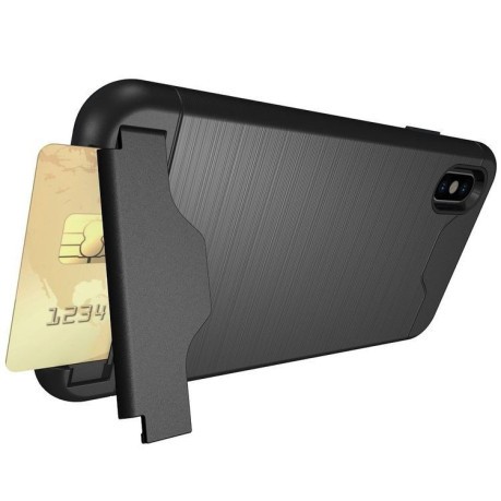 Противоударный чехол со слотом для кредитной карты Brushed  на iPhone Xs Max 6.5 - черный