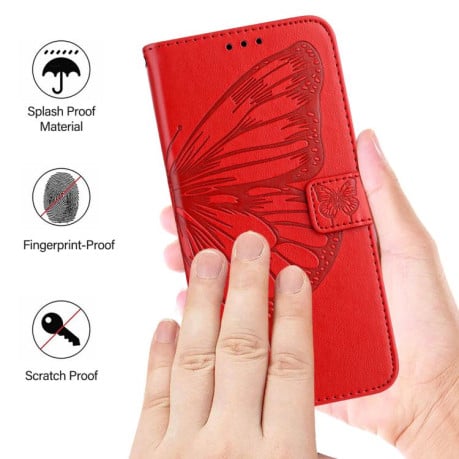 Чехол-книжка с тиснением “бабочки” и магнитным хлястиком на Xiaomi Redmi Note 15 4G / 5G /Poco M8 164mm — красный