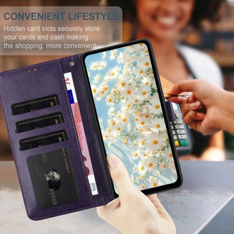Чехол-книжка Daisy Embossed Leather для Samsung Galaxy M06 5G - фиолетовый