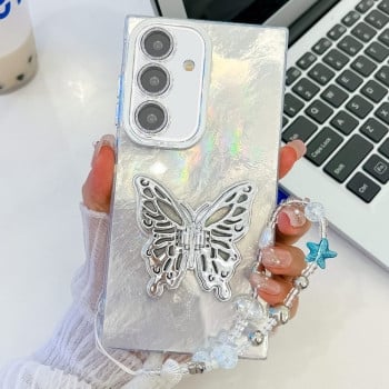 Протиударний чохол Plating Glitter Lens Film Texture Butterfly Holder Wristband  для Samsung Galaxy A16 5G - White Tinfoil Texture