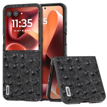 Кожаний чехол ABEEL Genuine Leather Ostrich Texture для Motorola Razr 60 Ultra - чорний