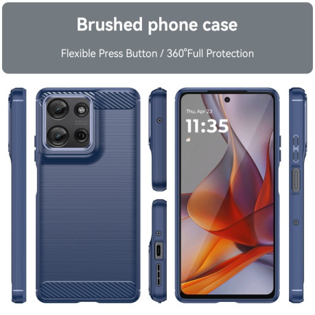 Протиударний чохол Brushed Texture Carbon Fiber на Motorola Moto G75 5G - синій
