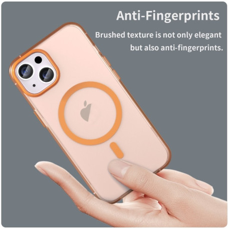 Противоударный чехол  MagSafe Frosted Translucent TPU + PC для iPhone 16 - оранжевый