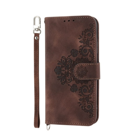 Чохол-книжка Skin-feel Flowers Embossed на Samsung Galaxy S24 Ultra 5G - коричневий