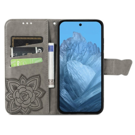 Чехол-книжка Butterfly Love Flower Embossed для Google Pixel 9 - серый