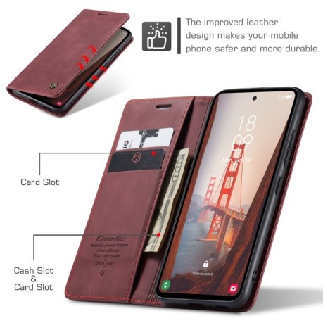 Кожаный чехол CaseMe-013 Multifunctional на Samsung Galaxy S23 FE - винно-красный
