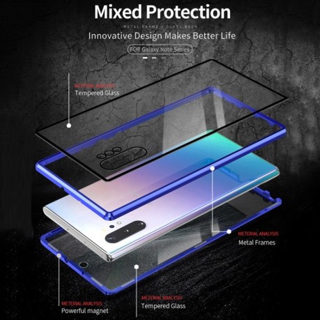 Двосторонній магнітний чохол Magnetic Angular Frame Tempered Glass Samsung Galaxy Note 10 Plus - золотий