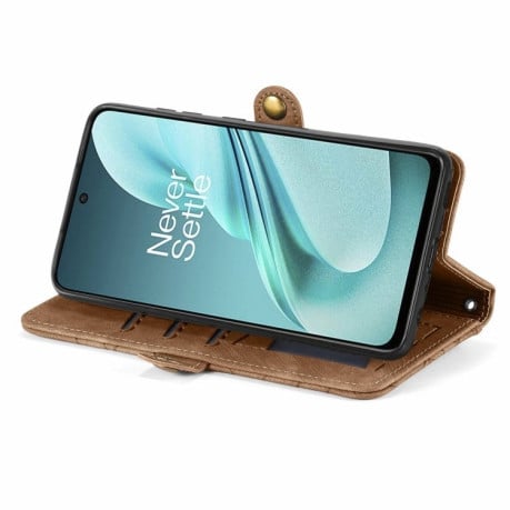 Чохол-книжка Geometric Zipper Wallet Side Buckle Leather для OnePlus Nord N30 SE - коричневий