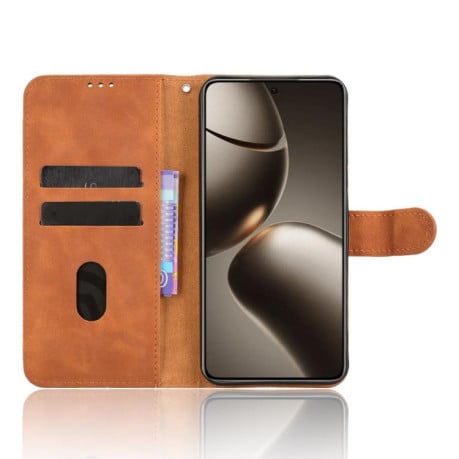 Чехол-книжка в стиле Retro мягкое покрытие Skin Feel деловой дизайн на Xiaomi 15T 5G - коричневый