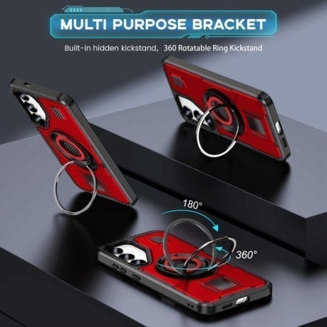 Противоударный чехол Ring Holder Carbon Fiber PC Hybrid TPU для Samsung Galaxy S25+ 5G - красный