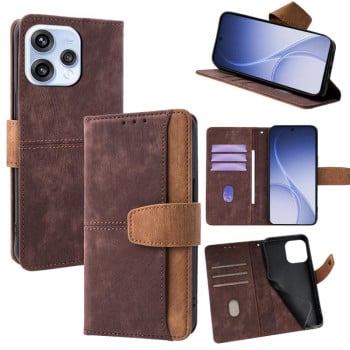 Чохол-книжка Color Stitching Skin Feel із захистом від сканування RFID та магнітним хлястиком для OPPO Reno15 5G Global — коричневий
