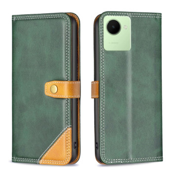 Чехол-книжка Matching Double Sewing для Realme C30 - зеленый