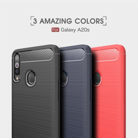 Противоударный чехол Brushed Texture Carbon Fiber на Samsung Galaxy A20s-красный