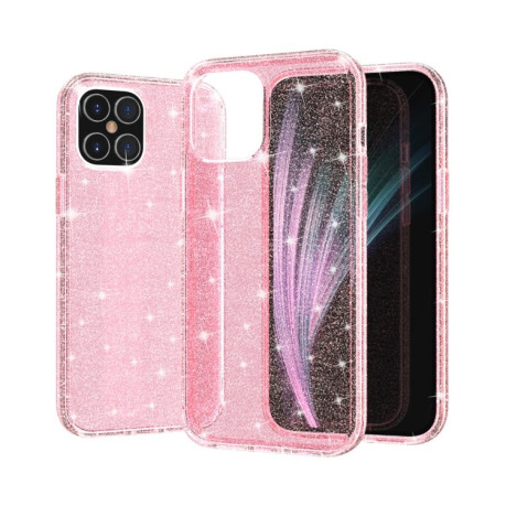 Противоударный чехол Glitter T Style на iPhone 12/12 Pro - розовый