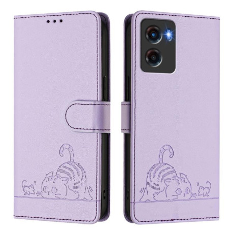 Чехол-книжка Cat Embossing Pattern на Motorola Moto G05 5G - фиолетовый