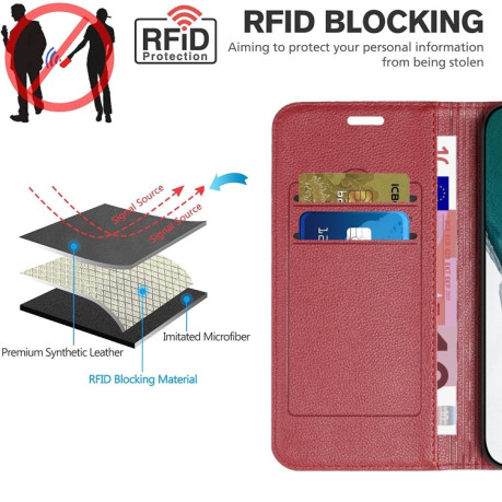 Чехол-книжка RFID Diamond Lattice для iPhone 14/13 - красный