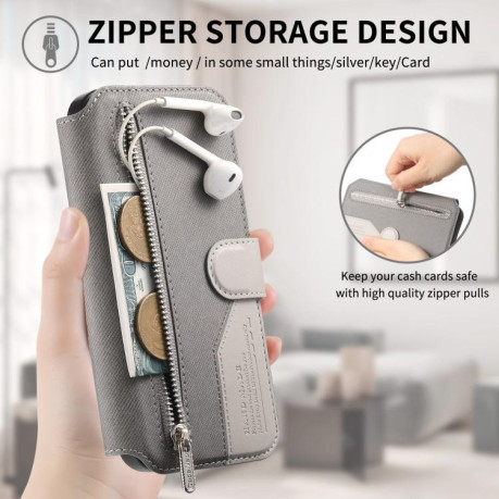 Чохол-книжка Twill Fabric з MagSafe RFID+кишенька на карт на Samsung Galaxy A07 4G / 5G - сірий