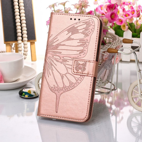Чехол-книжка Embossed Butterfly для Samsung Galaxy A04s/A13 5G - розовое золото