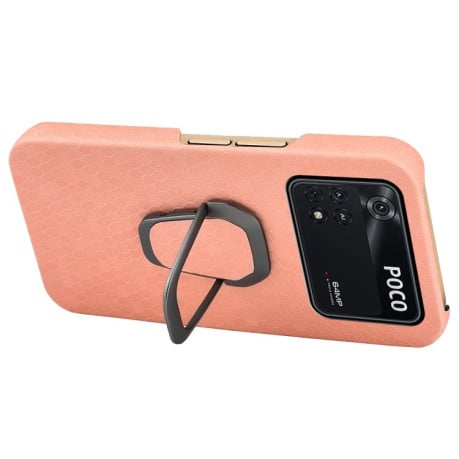 Противоударный чехол Honeycomb Ring Holder для Xiaomi Poco M4 Pro 4G - розовый