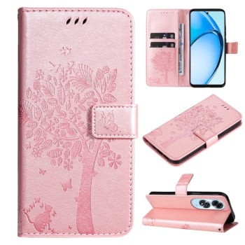 Чохол-книжка Tree &amp; Cat Embossed Pattern для OPPO A60 4G - рожеве золото