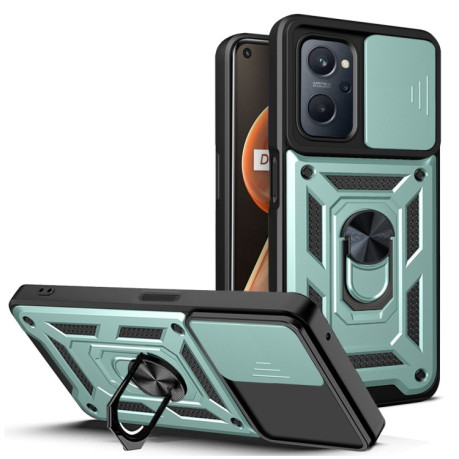 Противоударный чехол Camera Sliding для Realme 9 Pro Plus - зеленый