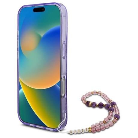 Оригінальний чохол Guess IML Flowers With Pearl Strap MagSafe для iPhone 16 Pro Max - purple