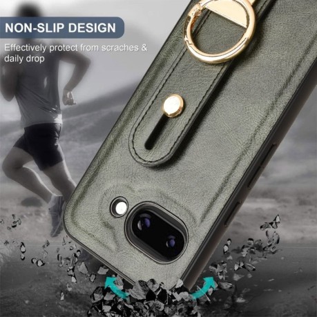 Противоударный чехол Wristband Leather Back для Google Pixel 9a - зеленый