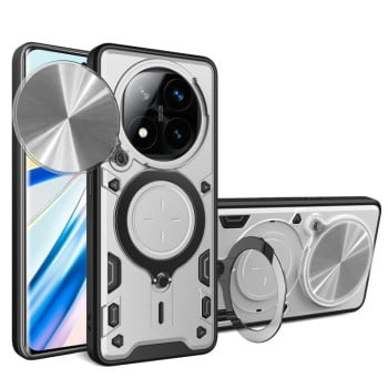 Чохол із шторкою камери CD фактурою та підставкою на Xiaomi Redmi Note 14 Pro+ 5G - сріблястий