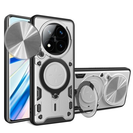 Противоударный чехол CD Texture Sliding Camshield Magnetic Holder на Xiaomi Redmi Note 14 Pro+ 5G - серебристый