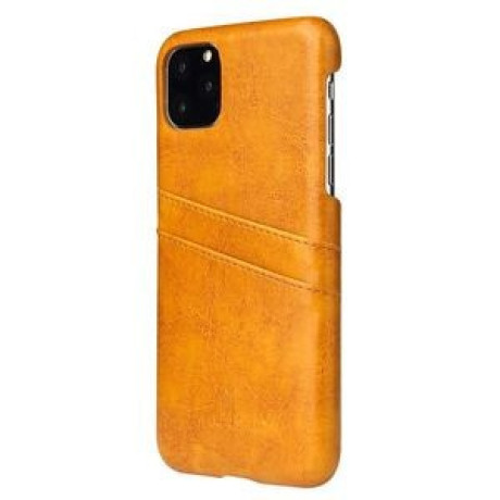 Кожаный чехол Fierre Shann Retro Oil Wax Texture со слотом для кредитных карт на iPhone 11 Pro- желтый