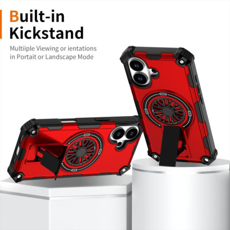 Противоударный чехол Shockproof Kickstand Metallic Shaft MagSafe на iPhone 17 - красный