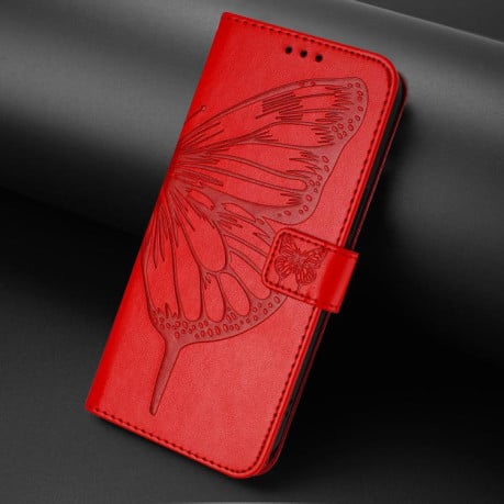 Чехол-книжка с тиснением “бабочки” и магнитным хлястиком на Xiaomi Redmi Note 15 4G / 5G /Poco M8 164mm — красный