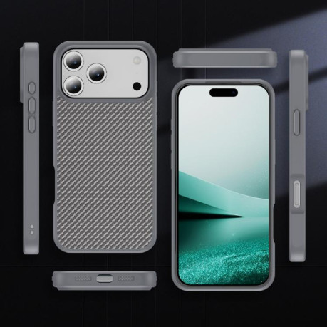 Ударозащитный чехол Carbon Fiber Texture Skin-feel Acrylic на iPhone 17 Pro - серый